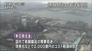 新日鉄住金が君津製鉄所の高炉1基を休止へ 過剰設備の見直し