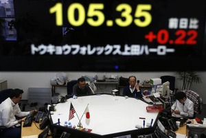 外為17時 円、反落し105円台前半 一時５年３カ月ぶり安値