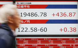 日経平均前引け 大幅続伸 436円高の１万9486円