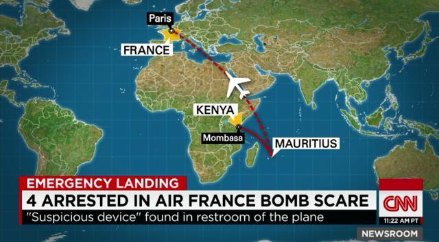 仏旅客機、不審物発見でケニアに緊急着陸 乗客4人を聴取