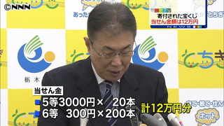 寄付宝くじ2千枚の当せん金を発表 栃木