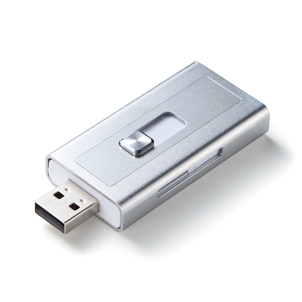 サンワサプライ、Lightningコネクター搭載microSDカードリーダー